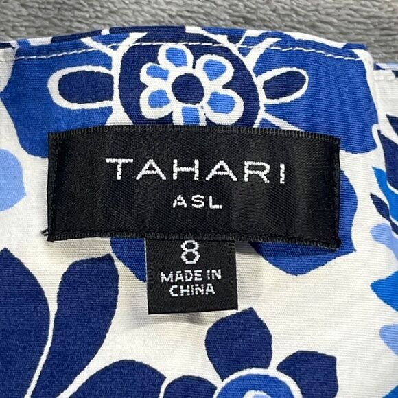Tahari ASL Dress Womens 8 Blue Floral A-Line Fit & Flare Ruffle Detail Lined - Picture 6 of 12